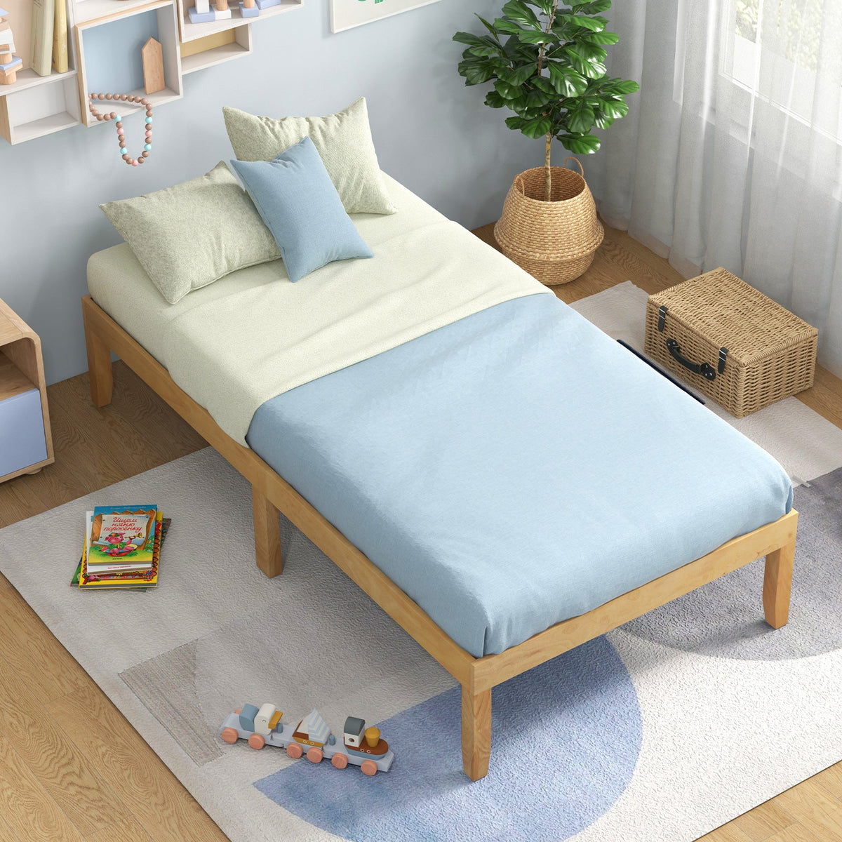 14 Inch Twin Wood Platform Bed Frame with Wooden Slats Support-Simple Bed Frame-DECOROLALA