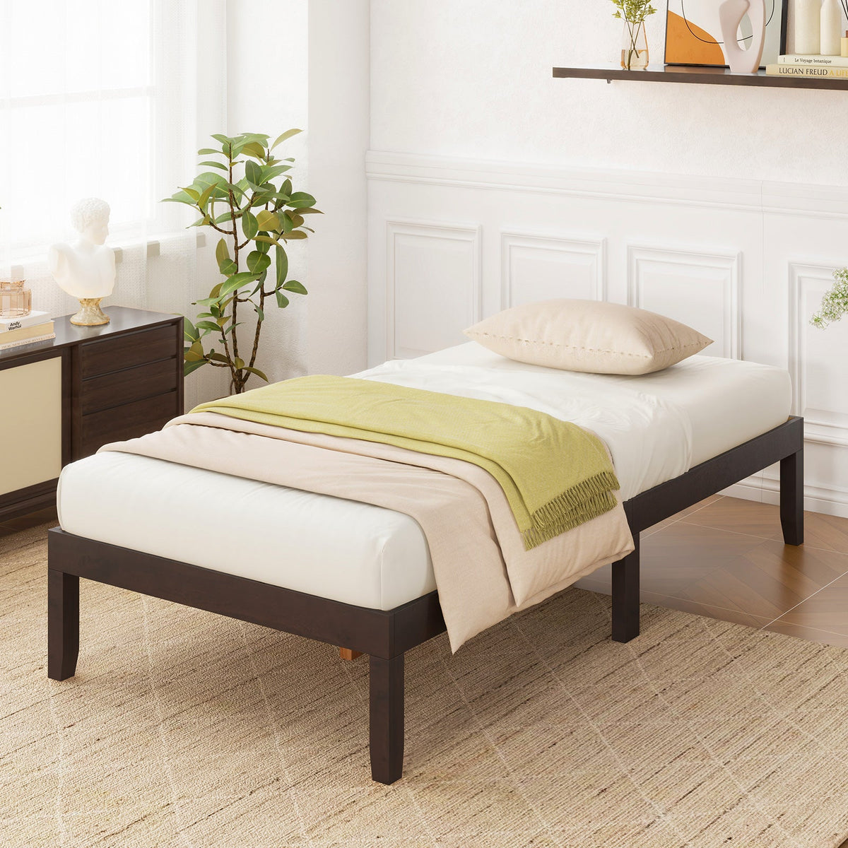 14 Inch Twin Wood Platform Bed Frame with Wooden Slats Support-Simple Bed Frame-DECOROLALA