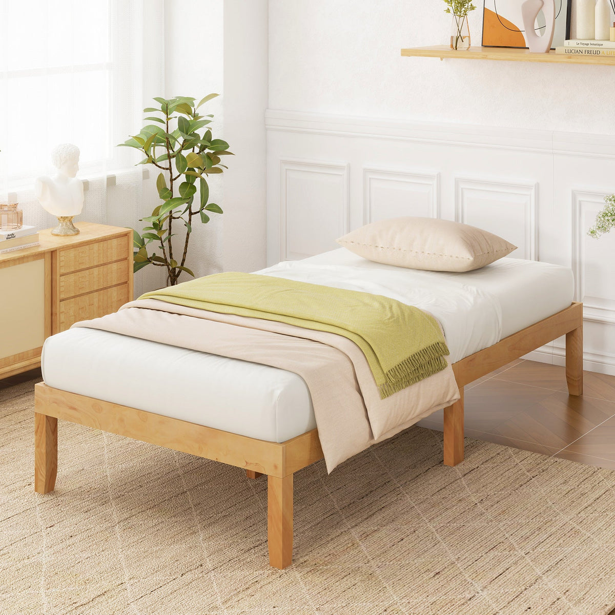 14 Inch Twin Wood Platform Bed Frame with Wooden Slats Support-Simple Bed Frame-DECOROLALA