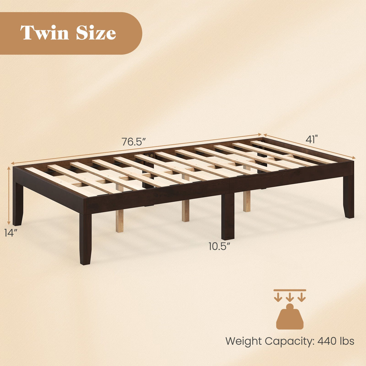 14 Inch Twin Wood Platform Bed Frame with Wooden Slats Support-Simple Bed Frame-DECOROLALA