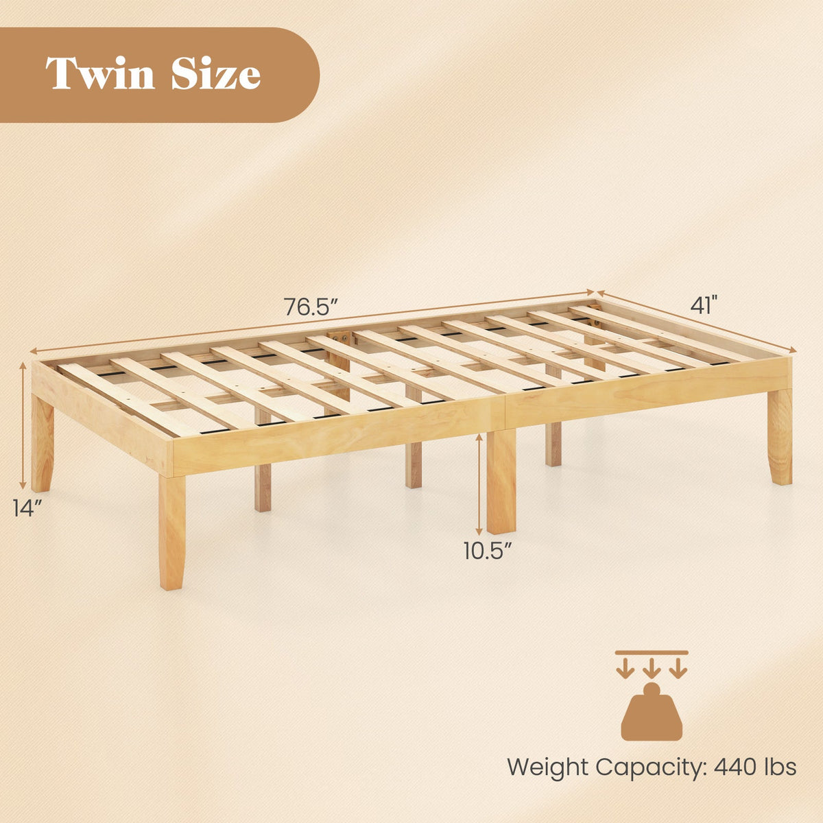 14 Inch Twin Wood Platform Bed Frame with Wooden Slats Support-Simple Bed Frame-DECOROLALA
