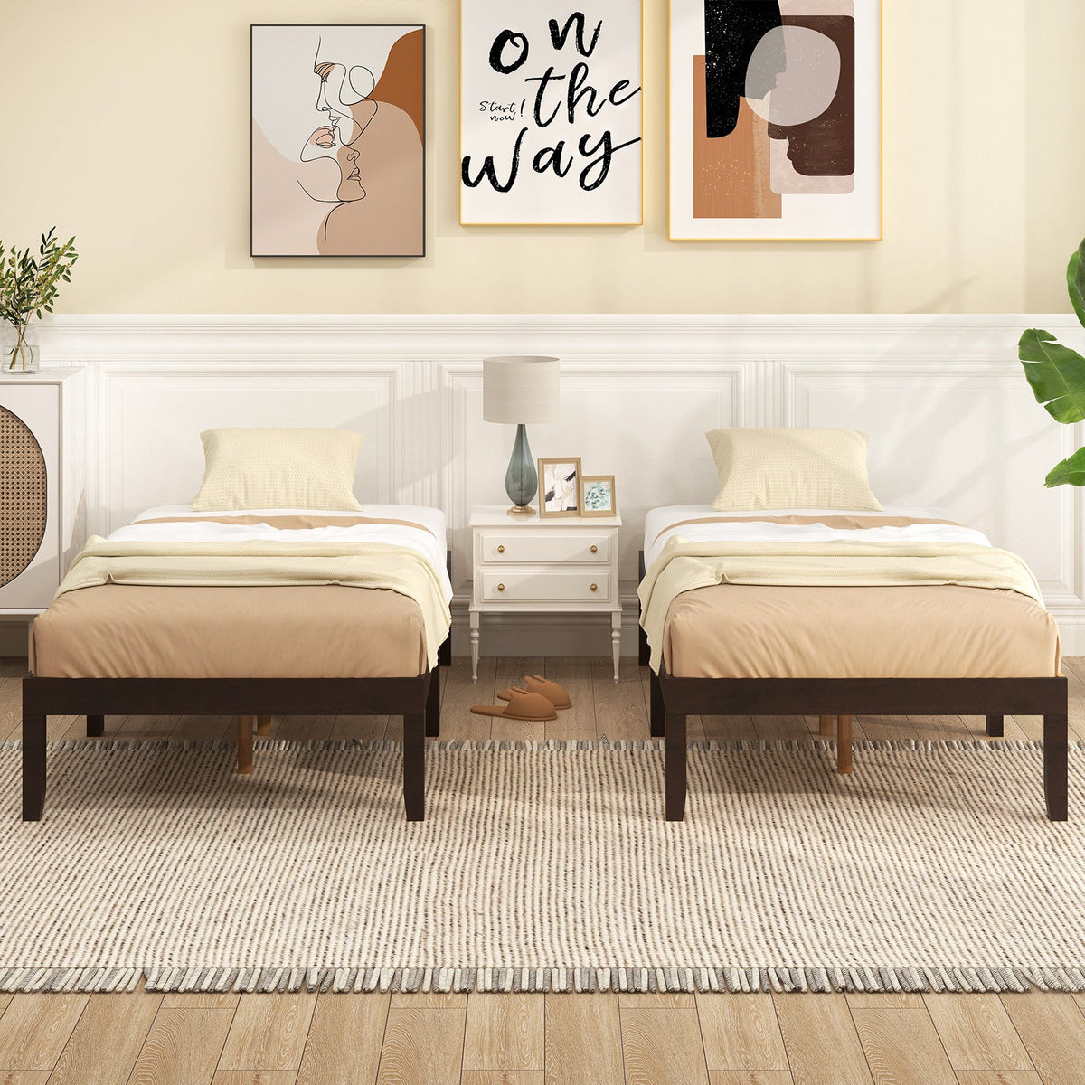 14 Inch Twin Wood Platform Bed Frame with Wooden Slats Support-Simple Bed Frame-DECOROLALA