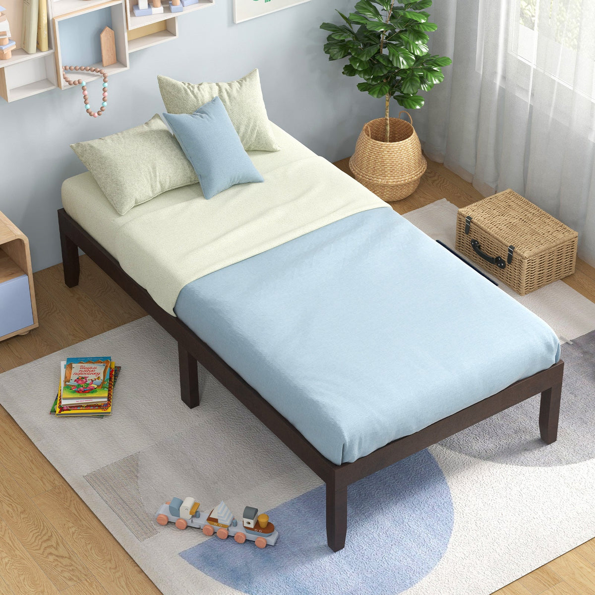 14 Inch Twin Wood Platform Bed Frame with Wooden Slats Support-Simple Bed Frame-DECOROLALA