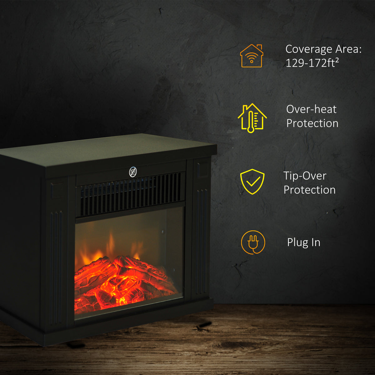 14" Mini Portable Electric Fireplace Heater 1000W - Black-Electric Fireplaces-DECOROLALA