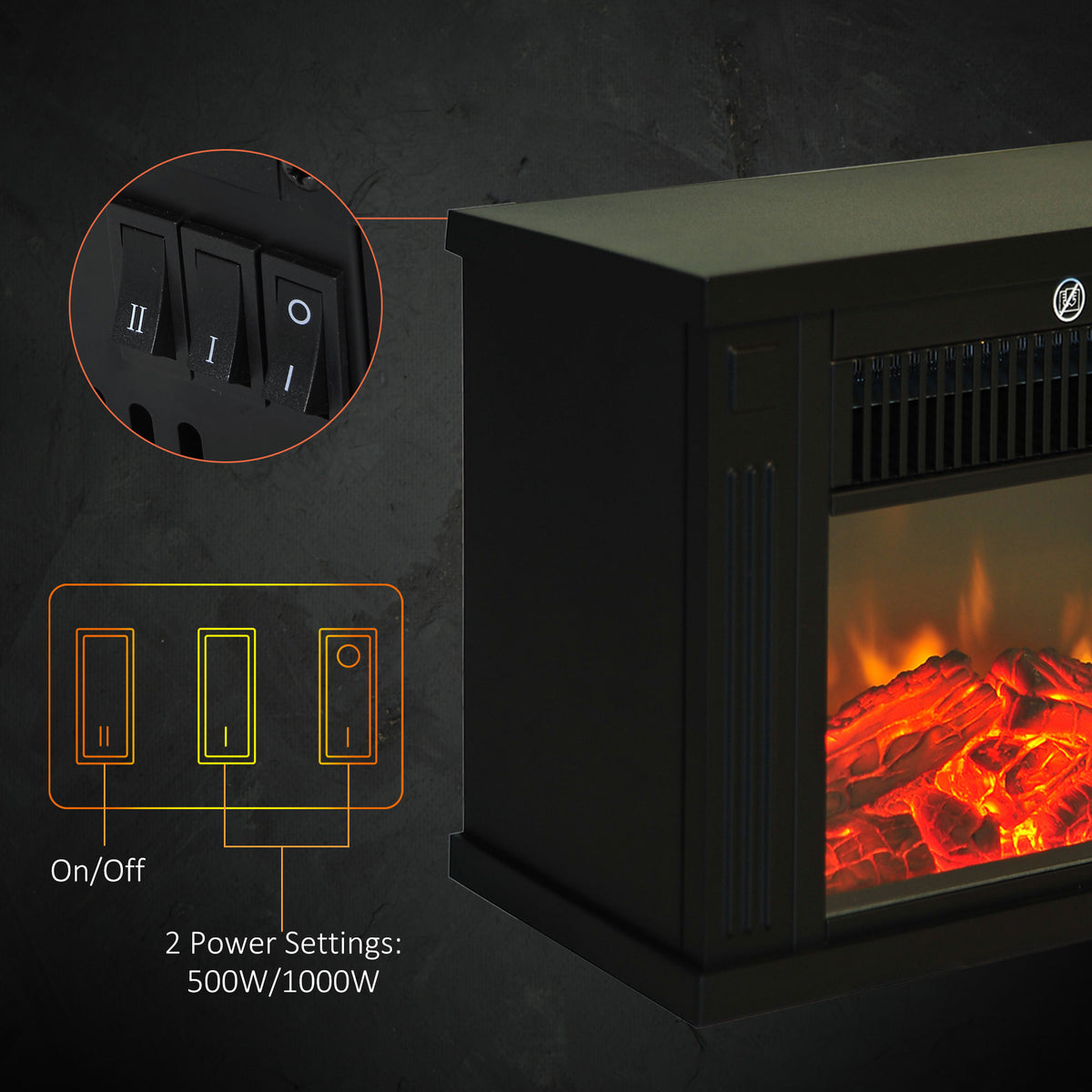 14" Mini Portable Electric Fireplace Heater 1000W - Black-Electric Fireplaces-DECOROLALA