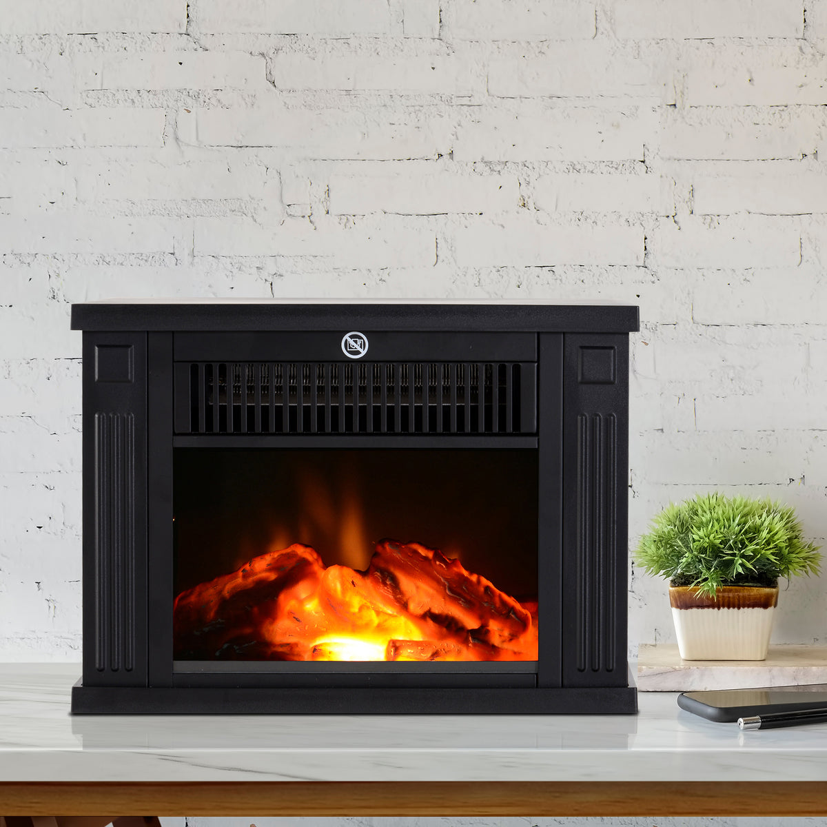 14" Mini Portable Electric Fireplace Heater 1000W - Black-Electric Fireplaces-DECOROLALA