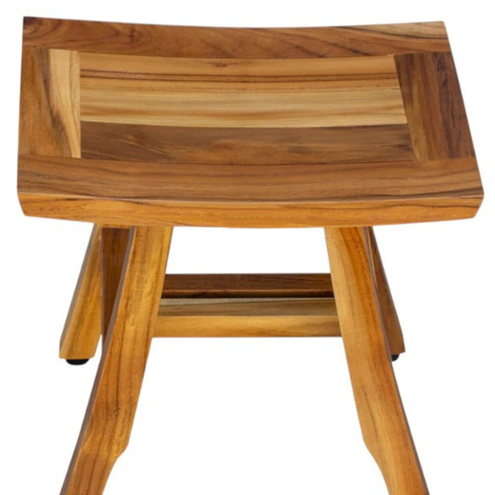 14" Natural Teak Curvilinear Shower Bench-Shower Benches-DECOROLALA