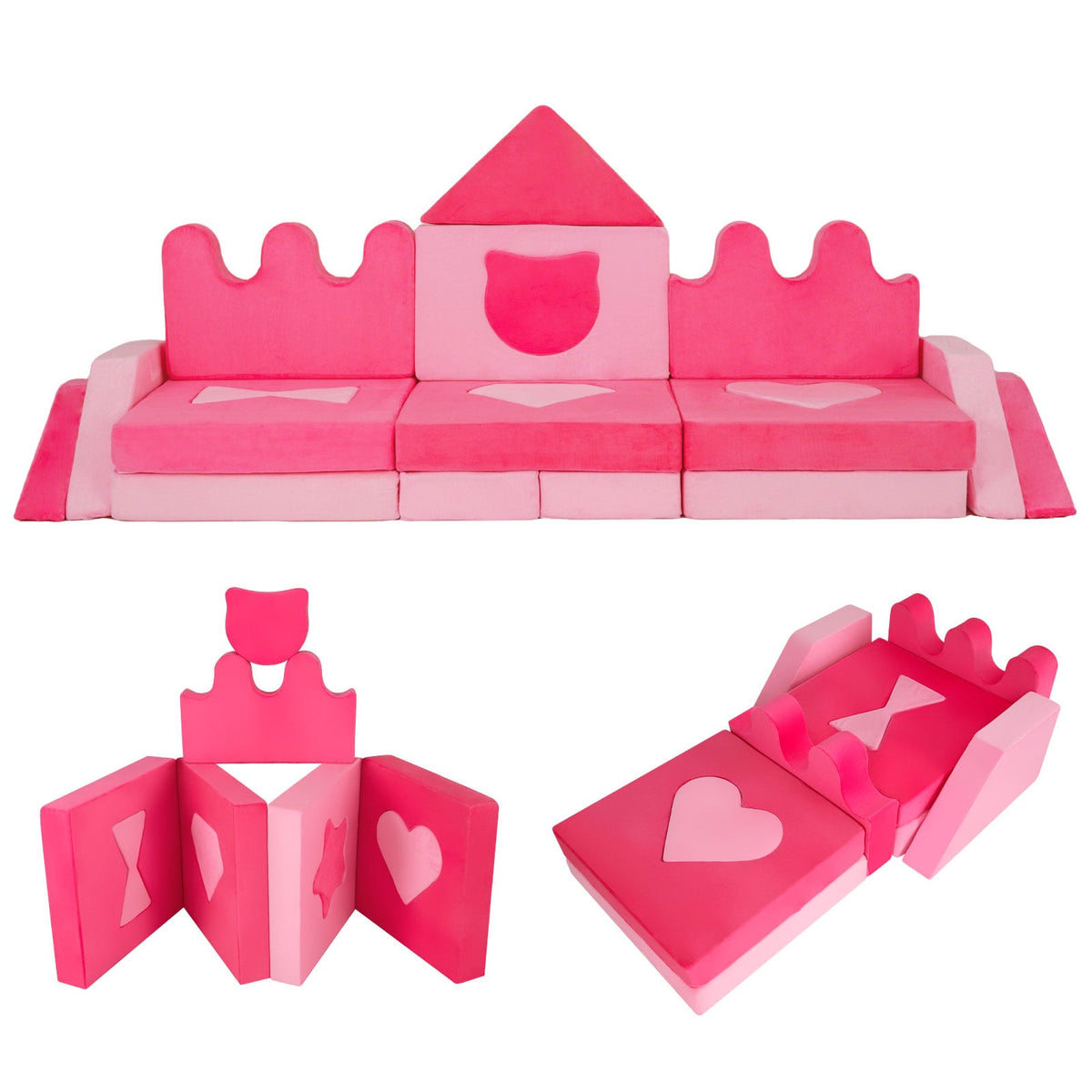 14 Piece Kids Play Couch Modular Foam Climbing Blocks for Kids 3+ Years Old-Pink-Kids Chairs-DECOROLALA