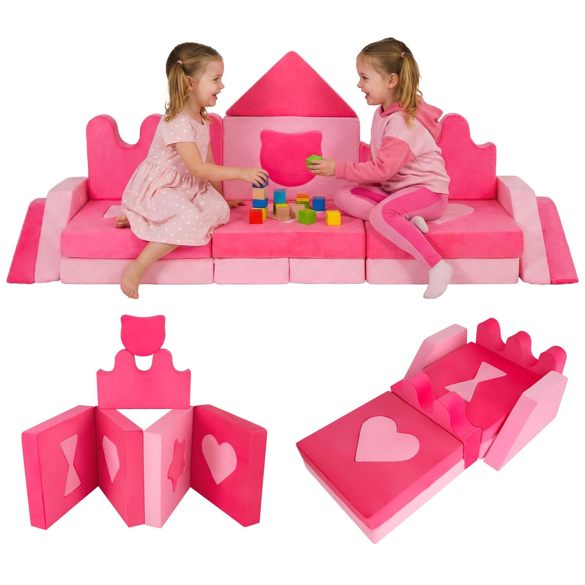 14 Piece Kids Play Couch Modular Foam Climbing Blocks for Kids 3+ Years Old-Pink-Kids Chairs-DECOROLALA