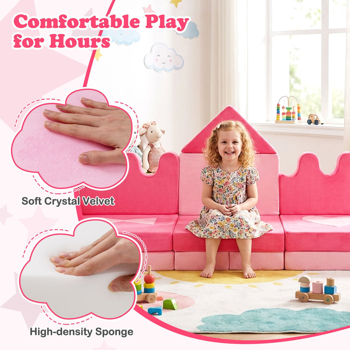 14 Piece Kids Play Couch Modular Foam Climbing Blocks for Kids 3+ Years Old-Pink-Kids Chairs-DECOROLALA
