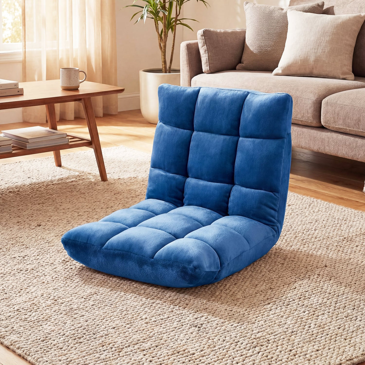 14-Position Adjustable Cushioned Floor Chair-Blue-Floor Chairs-DECOROLALA