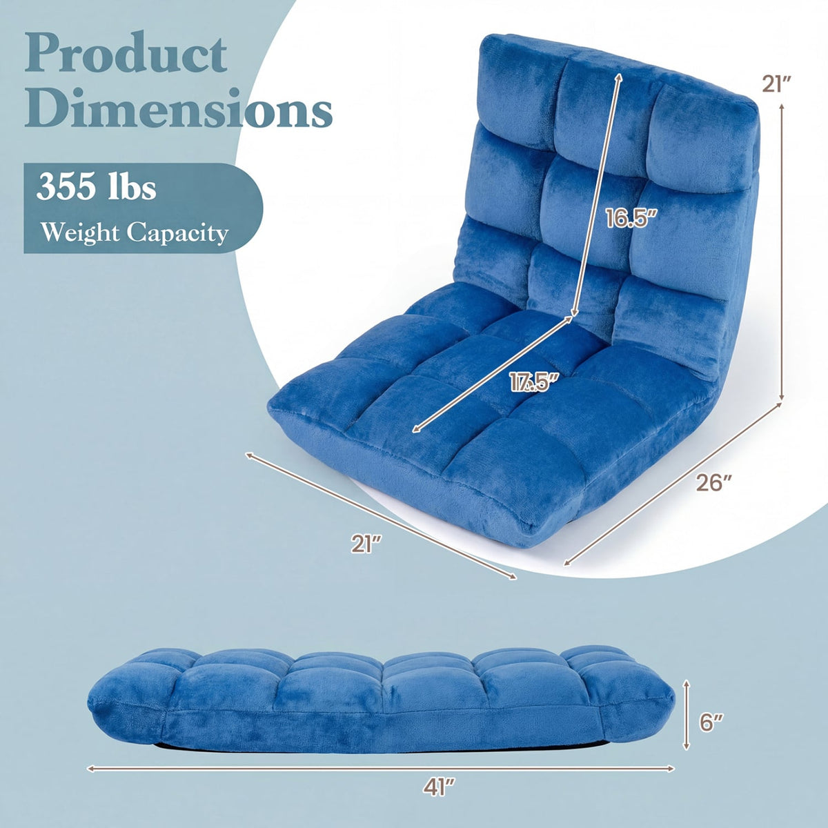 14-Position Adjustable Cushioned Floor Chair-Blue-Floor Chairs-DECOROLALA