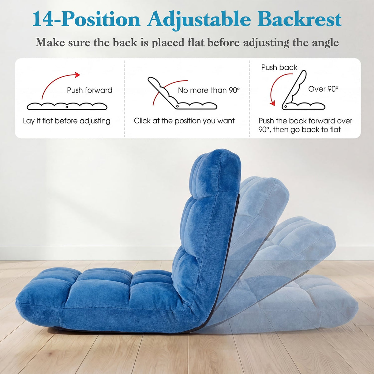 14-Position Adjustable Cushioned Floor Chair-Blue-Floor Chairs-DECOROLALA