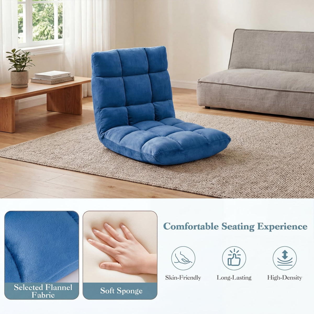 14-Position Adjustable Cushioned Floor Chair-Blue-Floor Chairs-DECOROLALA