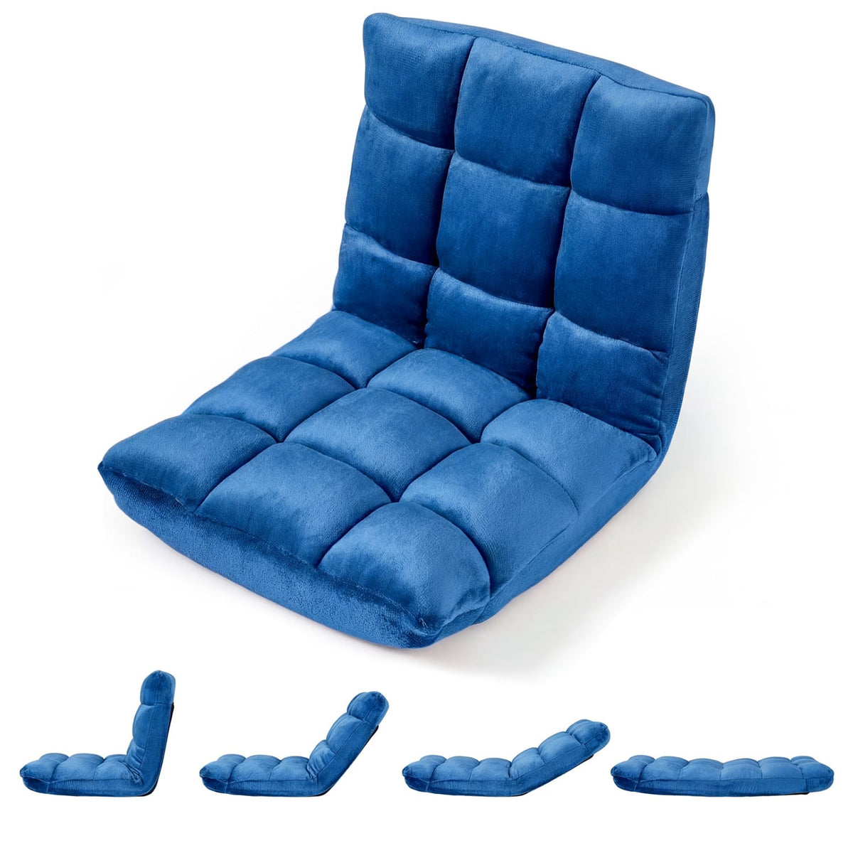 14-Position Adjustable Cushioned Floor Chair-Blue-Floor Chairs-DECOROLALA