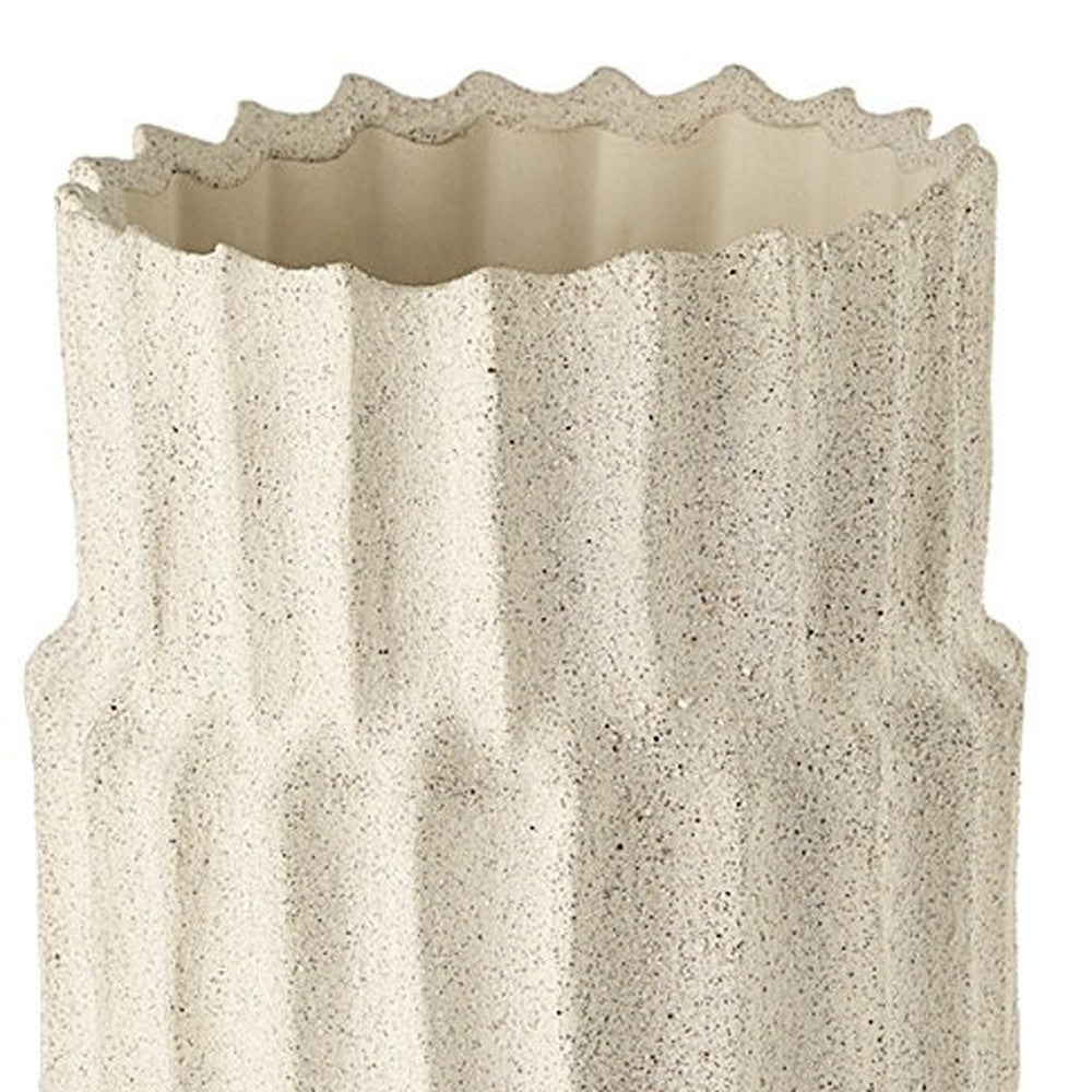 14" Sand Organic Textured Ceramic Cylinder Table Vase-Vases-DECOROLALA