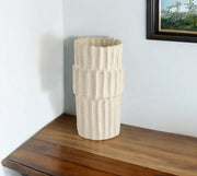 14" Sand Organic Textured Ceramic Cylinder Table Vase-Vases-DECOROLALA