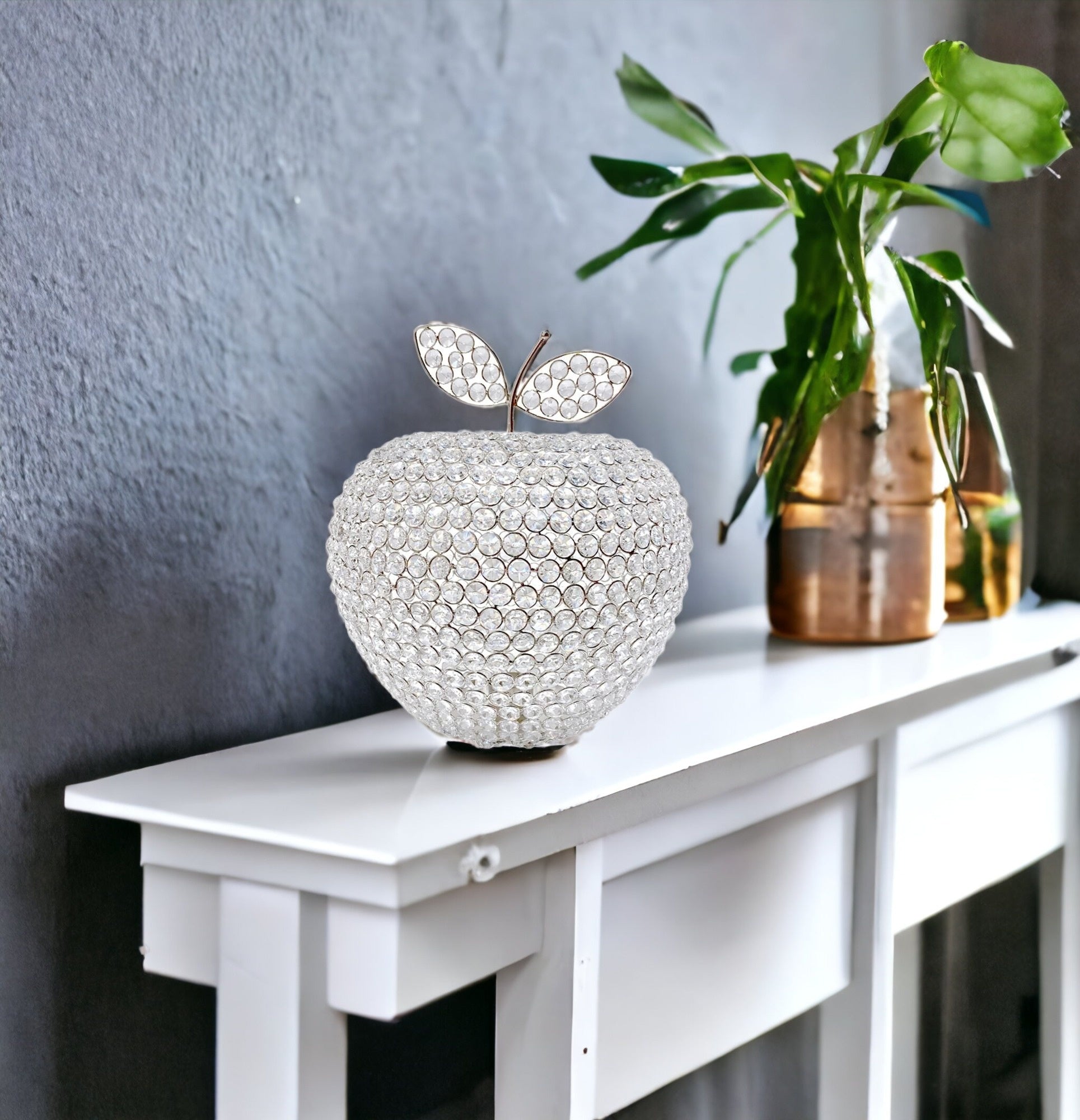 14" Silver Faux Crystal Apple Sculpture-Sculptures-DECOROLALA