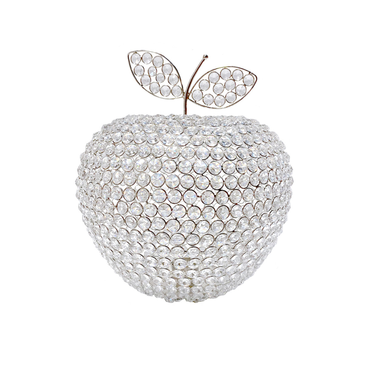 14" Silver Faux Crystal Apple Sculpture-Sculptures-DECOROLALA