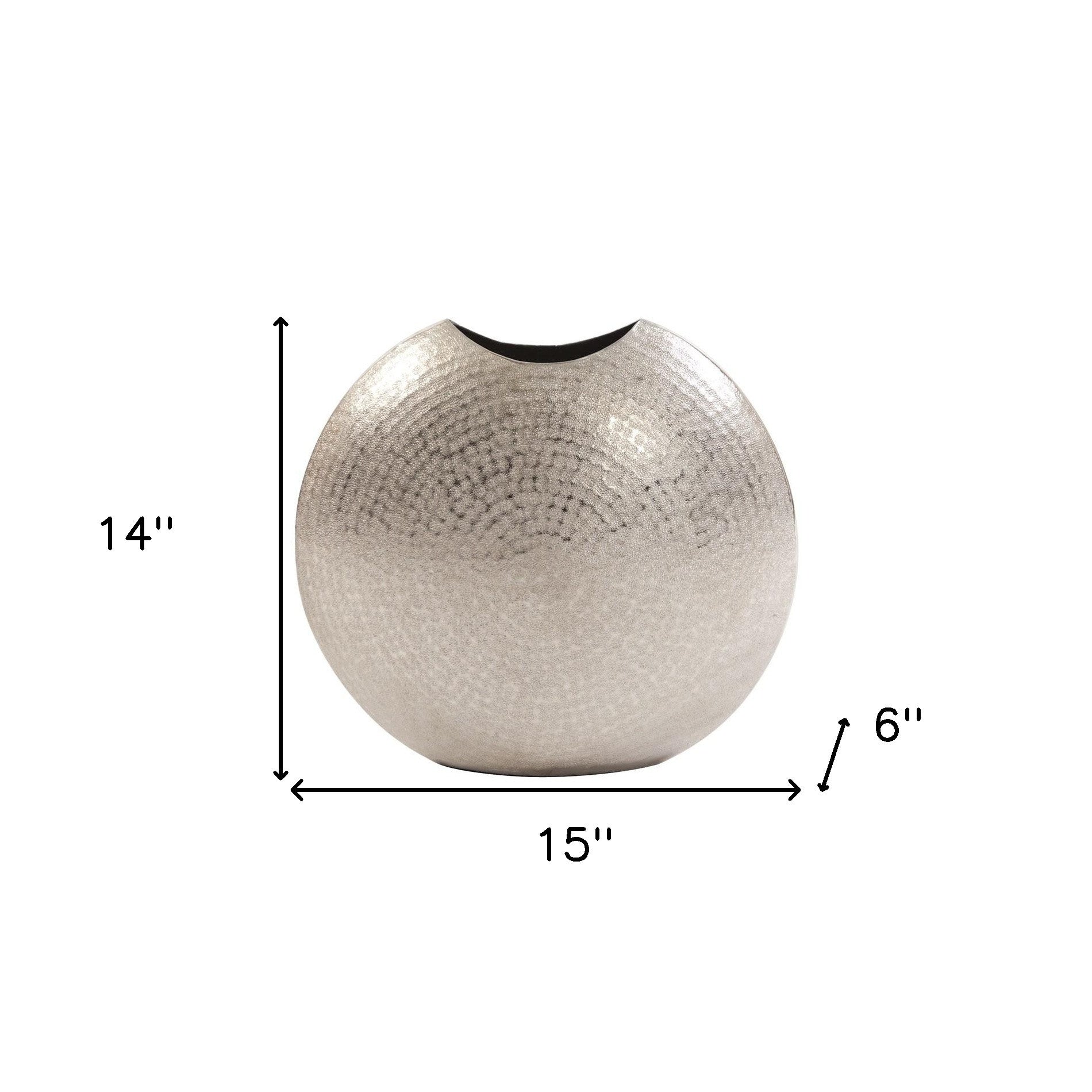 14" Silver Hammered Round Aluminum Table Vase-Vases-DECOROLALA