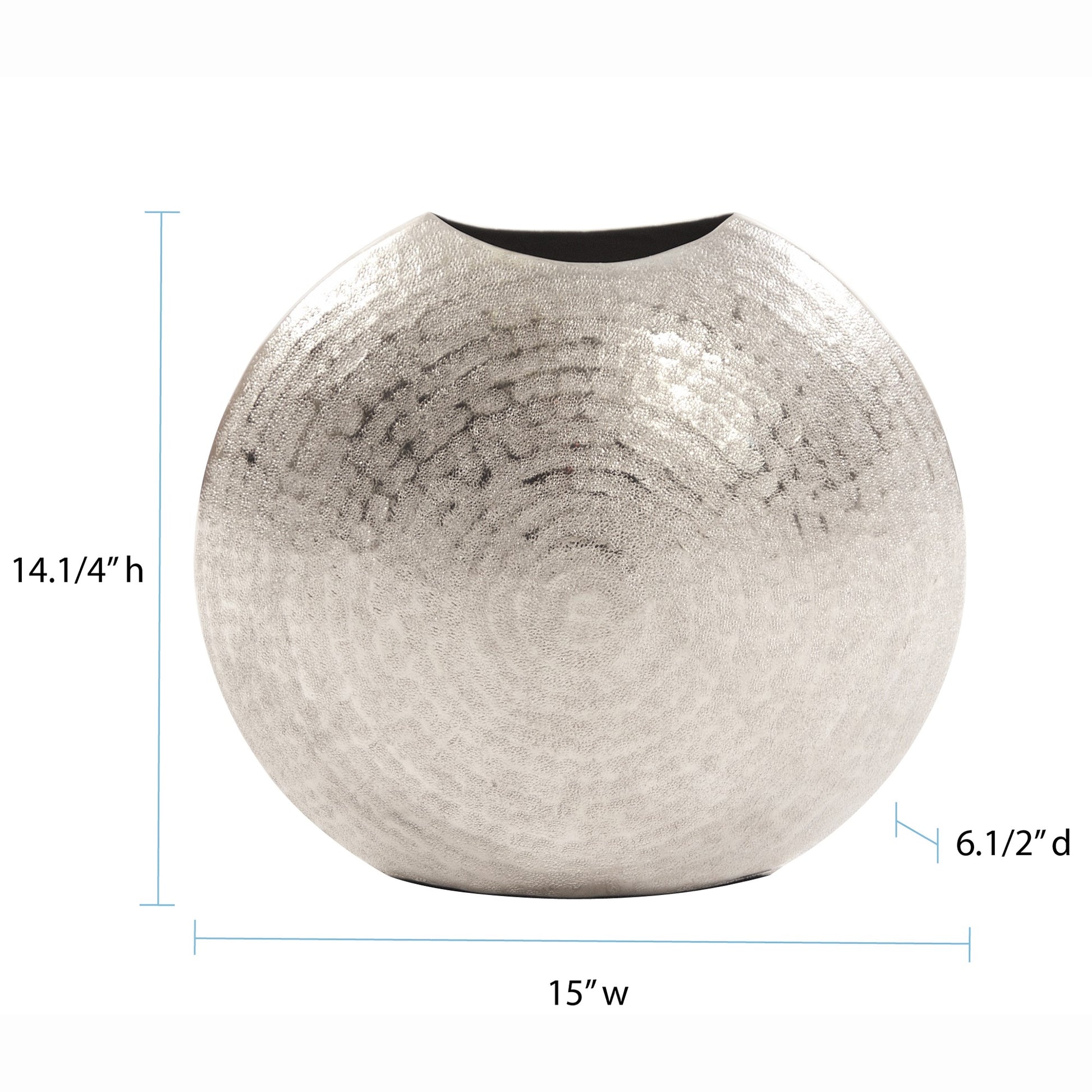 14" Silver Hammered Round Aluminum Table Vase-Vases-DECOROLALA