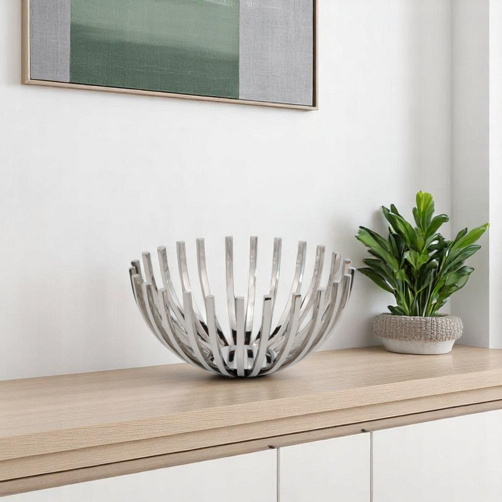 14" Silver Stainless Steel Decorative Bowl-Serving Bowls-DECOROLALA
