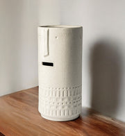 14" White Abstract Cylinder Ceramic Table Vase-Vases-DECOROLALA