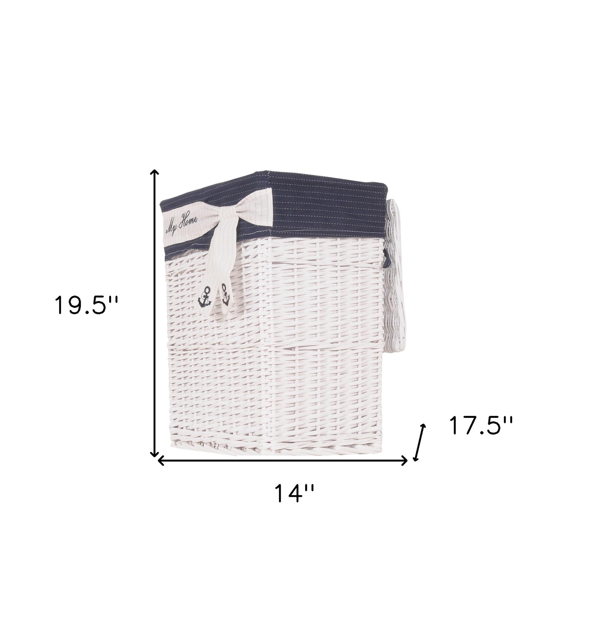 14" X 17.5" X 19.5" White blue rectangular willow Basket Set Of 5-Organizers-DECOROLALA