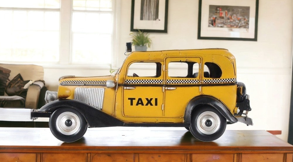 14" Yellow Checker Taxi Cab Model Sculpture-Sculptures-DECOROLALA