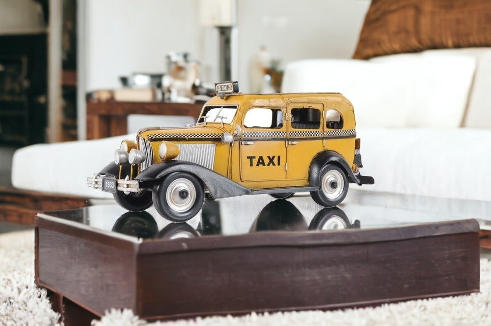 14" Yellow Checker Taxi Cab Model Sculpture-Sculptures-DECOROLALA