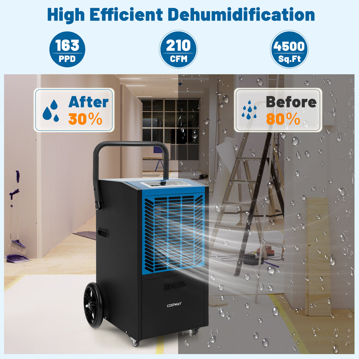 140 Pints Commercial Dehumidifier Crawl Space Dehumidifier with Pump and Drain Hose-Blue-Dehumidifiers-DECOROLALA