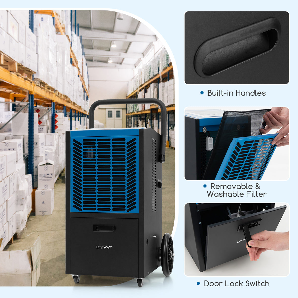 140 Pints Commercial Dehumidifier Crawl Space Dehumidifier with Pump and Drain Hose-Blue-Dehumidifiers-DECOROLALA