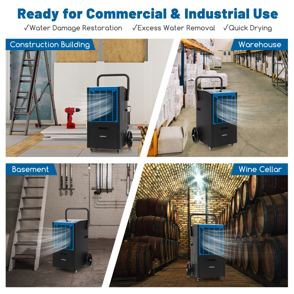140 Pints Commercial Dehumidifier Crawl Space Dehumidifier with Pump and Drain Hose-Blue-Dehumidifiers-DECOROLALA