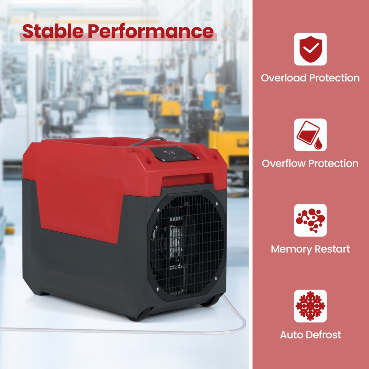140 Pints Commercial Dehumidifier with Pump and Drain Hose-Red-Dehumidifiers-DECOROLALA