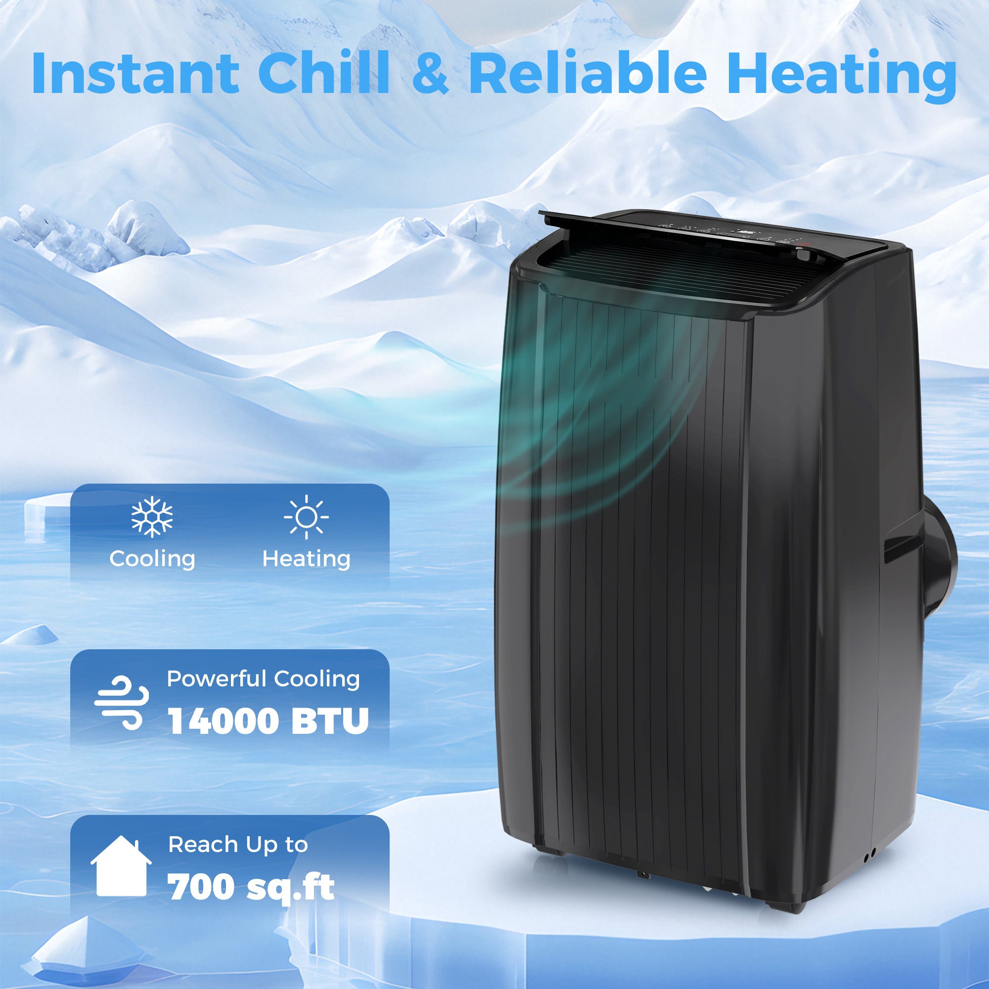 14000 BTU 5-in-1 Portable Air Conditioner with Heat & WiFi - Black-Air Conditioner-DECOROLALA