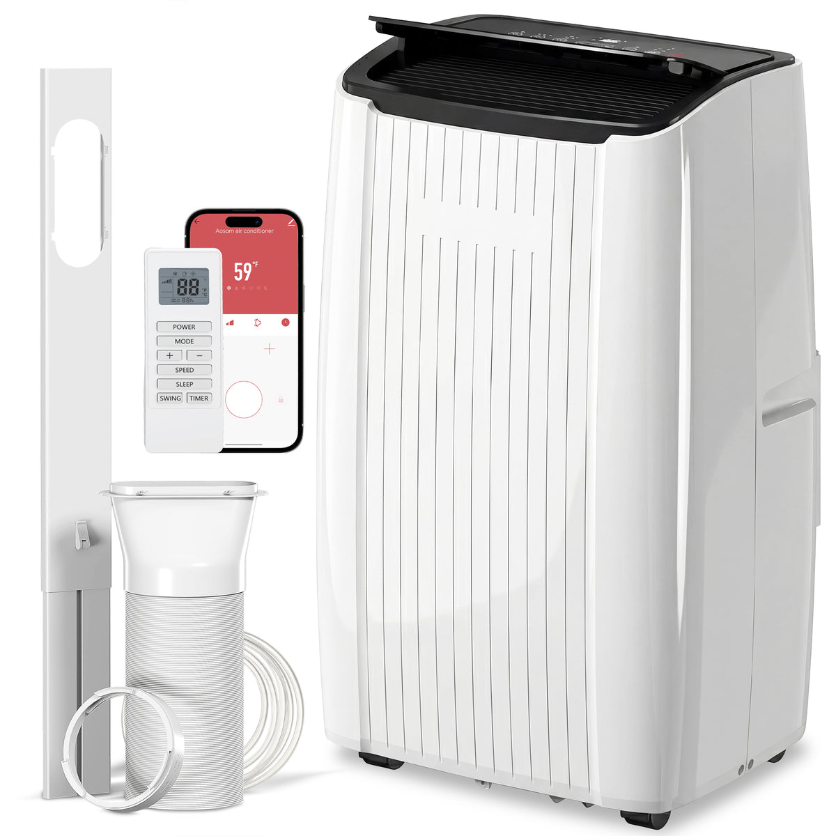 14000 BTU 5-in-1 Portable Air Conditioner with Heat & WiFi - White-Air Conditioner-DECOROLALA