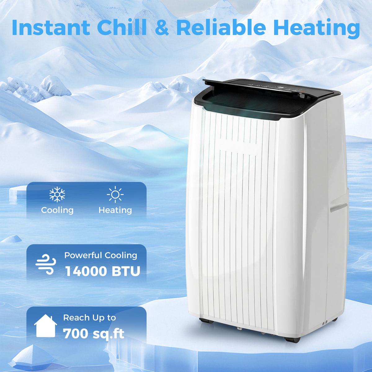 14000 BTU 5-in-1 Portable Air Conditioner with Heat & WiFi - White-Air Conditioner-DECOROLALA