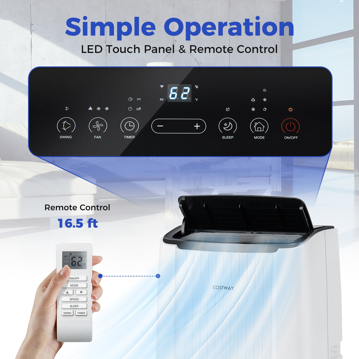 14000 BTU Portable Air Conditioner 4-in-1 Smart WiFi Enabled Home AC Unit with Heat-Portable Air Conditioners-DECOROLALA