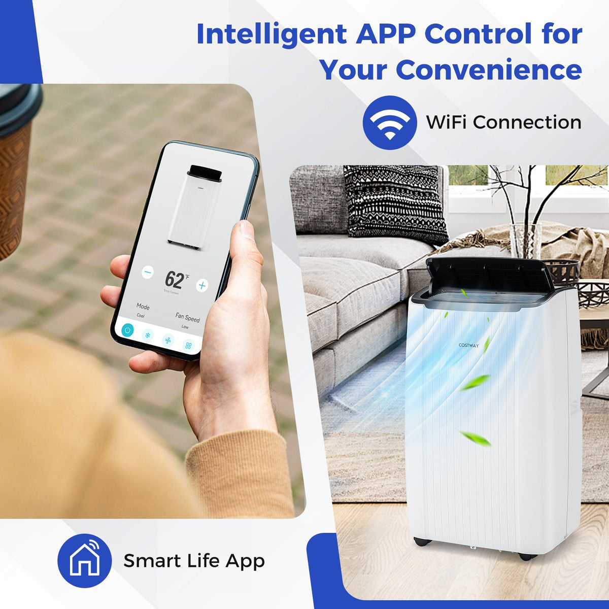 14000 BTU Portable Air Conditioner 4-in-1 Smart WiFi Enabled Home AC Unit with Heat-Portable Air Conditioners-DECOROLALA