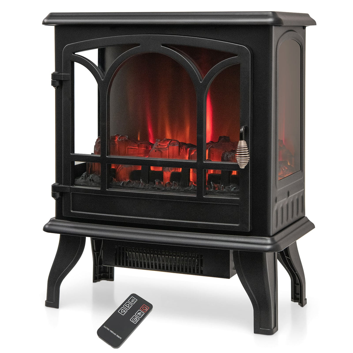 1400W Electric Stove Heater with 3-Level Flame Effect and 3-Sided View-Black-Fireplaces-DECOROLALA
