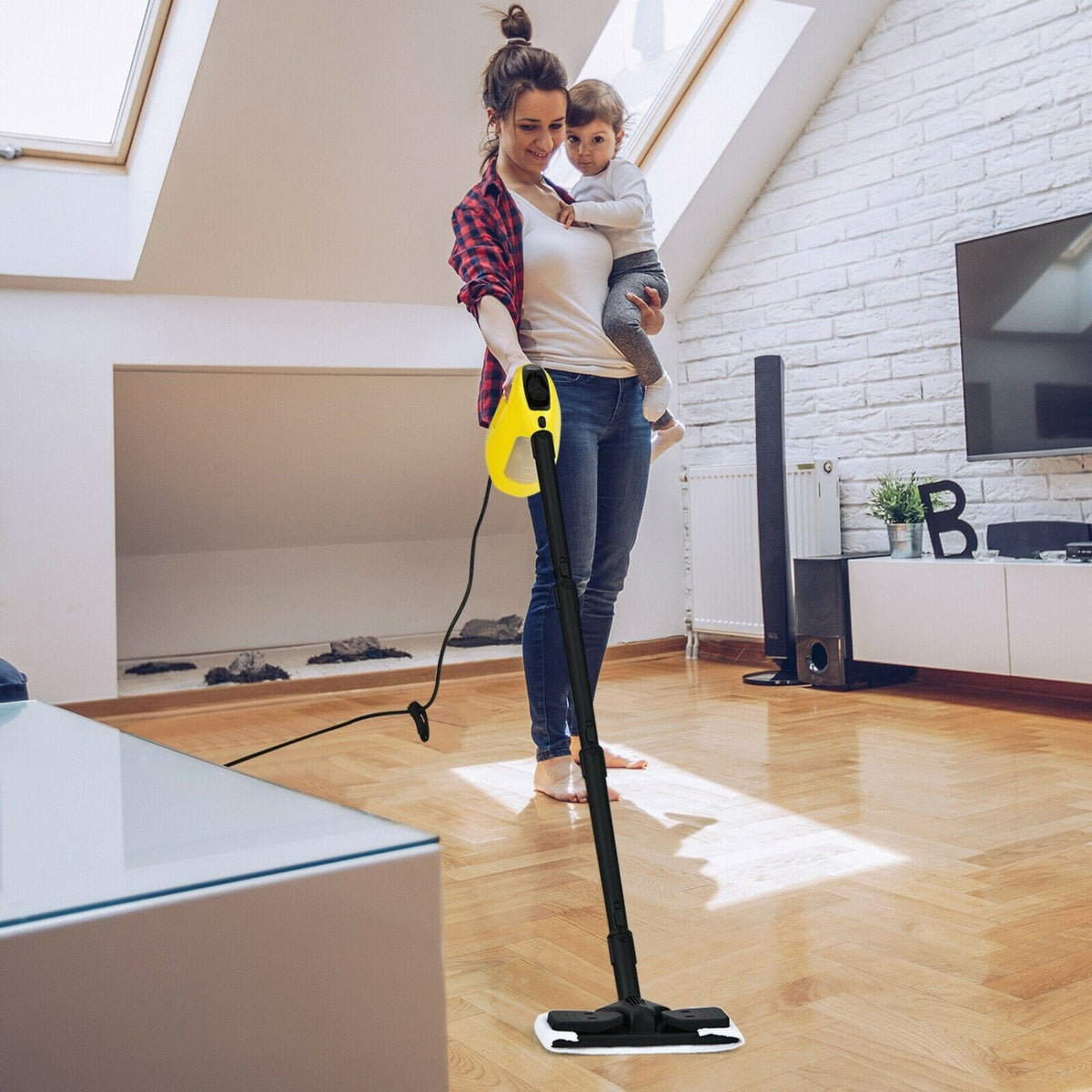 1400W Handheld Steam Cleaner with 14-Piece Accessory Kit and Child Lock-Yellow-Vacuum Cleaners-DECOROLALA