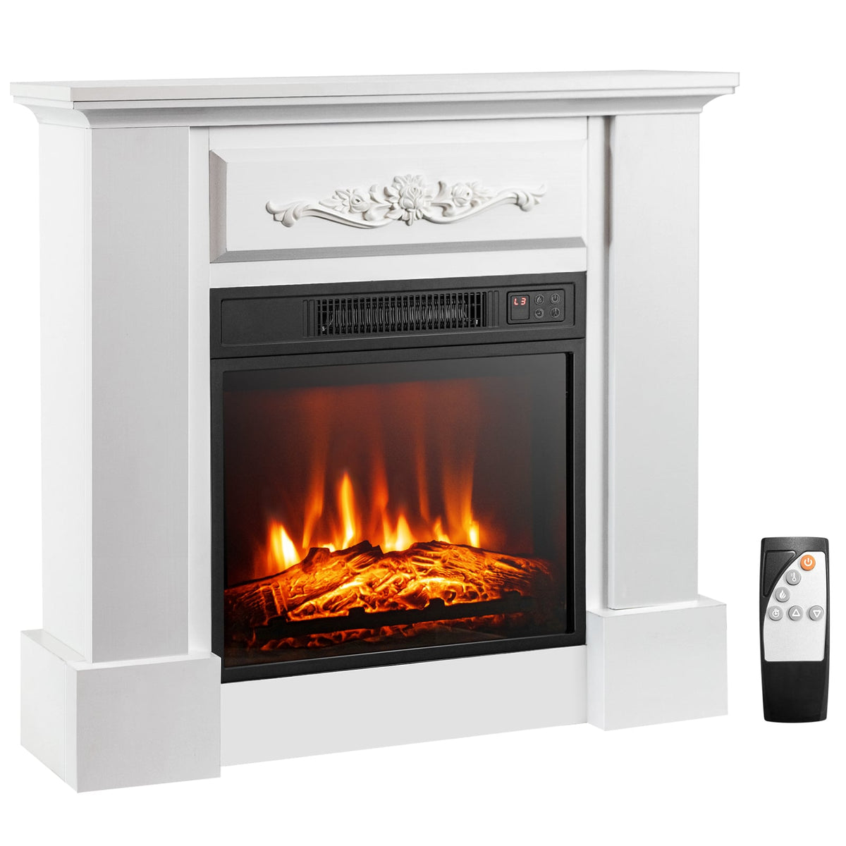 1400W TV Stand Electric Fireplace Mantel with Remote Control-White-Fireplaces-DECOROLALA