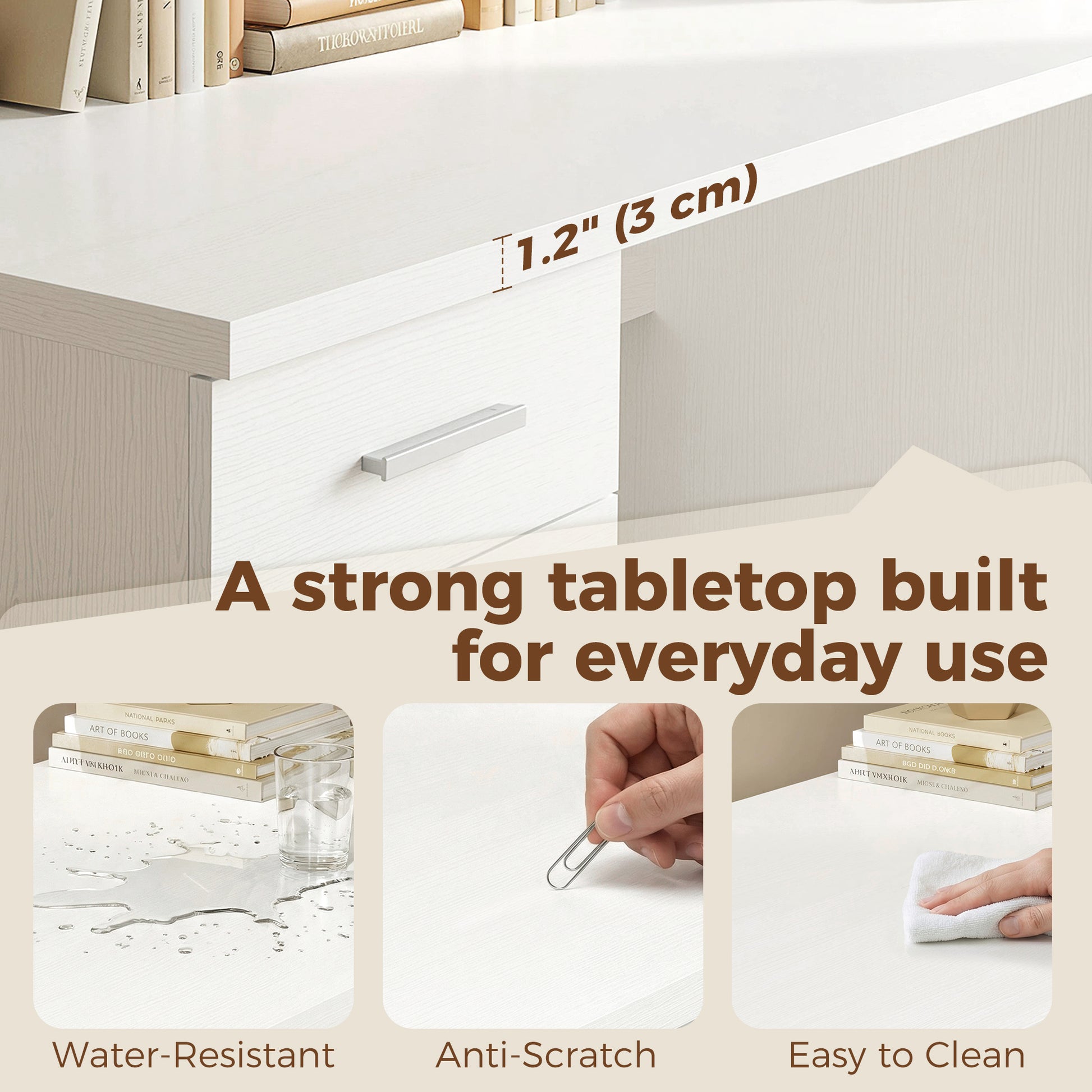 140cm Computer Desk with Drawers and Cabinet - White-DECOROLALA