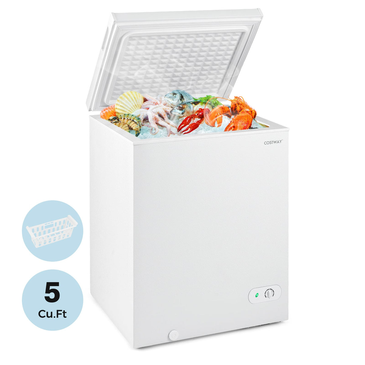 141 L/5 Cu.Ft Compact Chest Freezer with 7-Gear Adjustable Temperature-White-Freezers-DECOROLALA