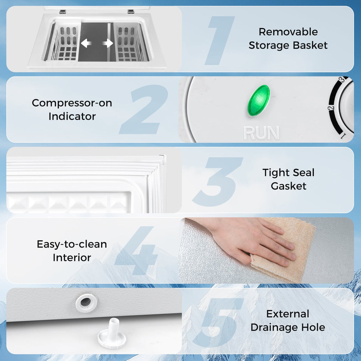 141 L/5 Cu.Ft Compact Chest Freezer with 7-Gear Adjustable Temperature-White-Freezers-DECOROLALA