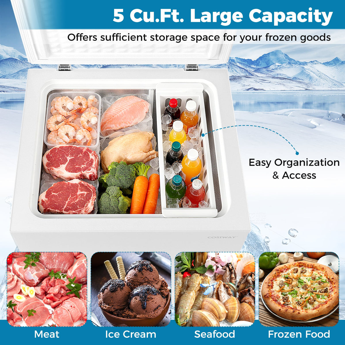 141 L/5 Cu.Ft Compact Chest Freezer with 7-Gear Adjustable Temperature-White-Freezers-DECOROLALA