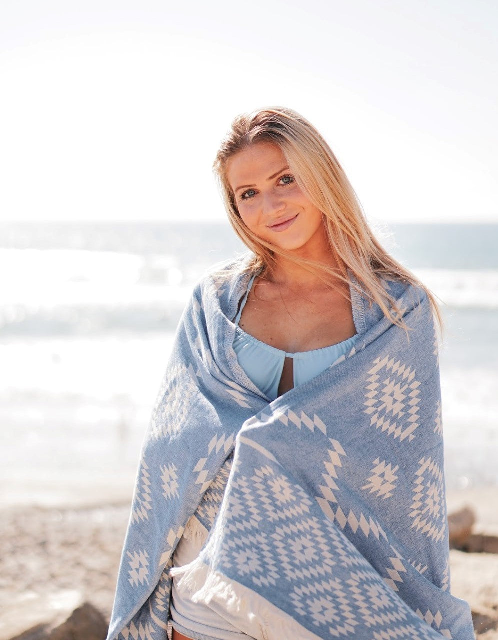 AZTEC BLUE TURKISH TOWEL-Turkish Towel-DECOROLALA