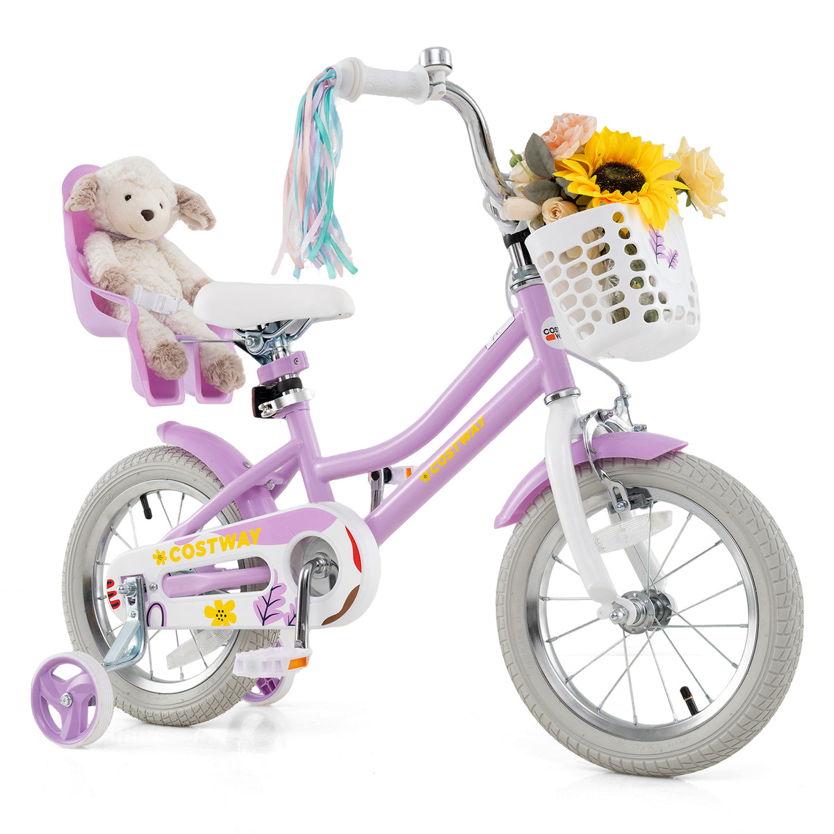 Girls Bike Kids Bicycle with Doll Seat and Streamers for Children 4-7 Years Old
