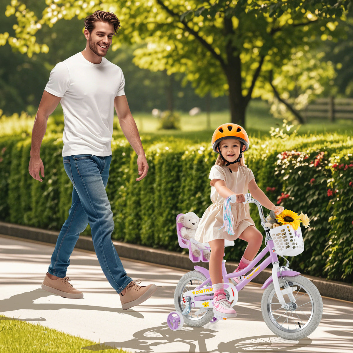Girls Bike Kids Bicycle with Doll Seat and Streamers for Children 4-7 Years Old