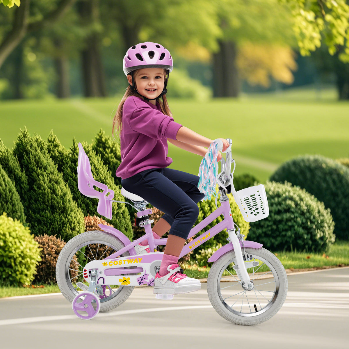 Girls Bike Kids Bicycle with Doll Seat and Streamers for Children 4-7 Years Old